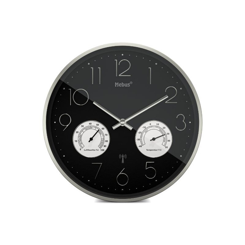 orologio da parete mebus radiocontrollato nero/argento [12988]