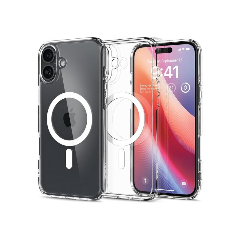 custodia spigen ultra hybrid magsafe per apple iphone 16 plus nero/trasparente