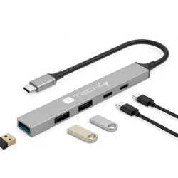 hub usb techly usb 3.2 a 5porte usb-a/usb-c grigio [iusb32-hub5c-3u2pdsl]