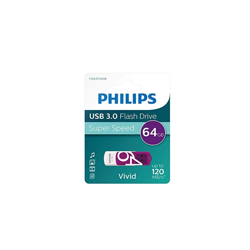 pen drive 64gb philips vivid edition u3 viola [fm64fd00b/10]