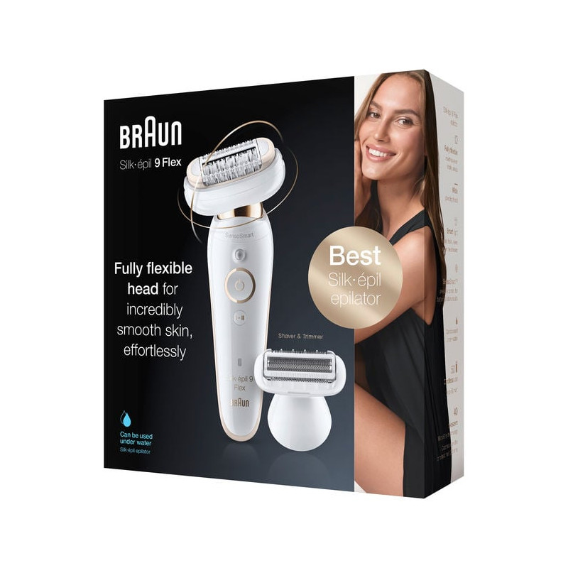 epilatore silk-epil 9 flex ses 9002 - bianco, oro - braun