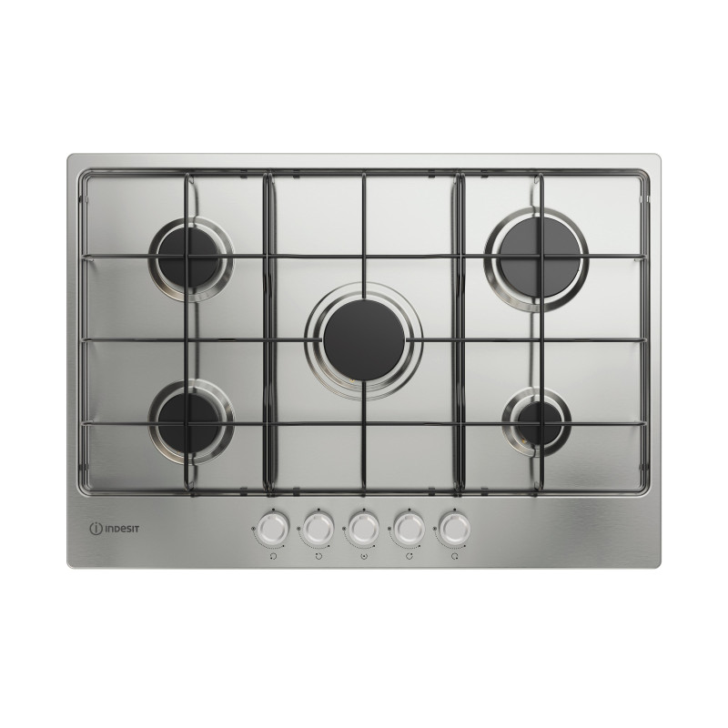 piano cottura a gas indesit ad incasso 75cm con 5 zone acciaio inox