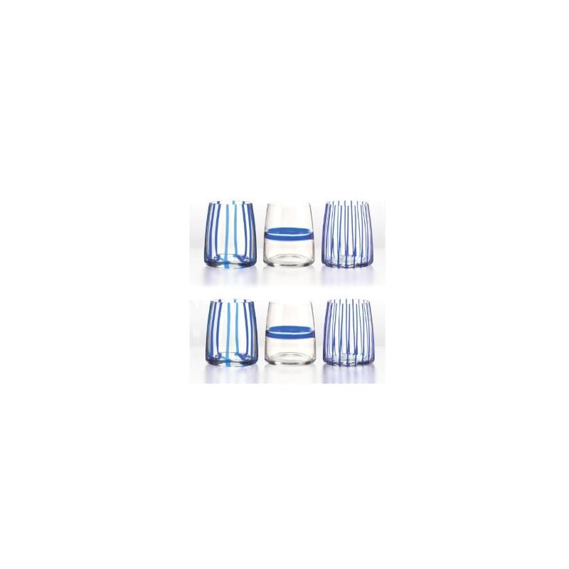 set bicchieri amicasa df25324 bluestripe trasparente/blu 6pz