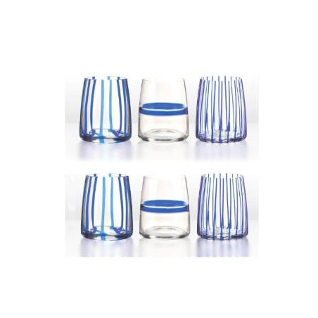 set bicchieri amicasa df25324 bluestripe trasparente/blu 6pz