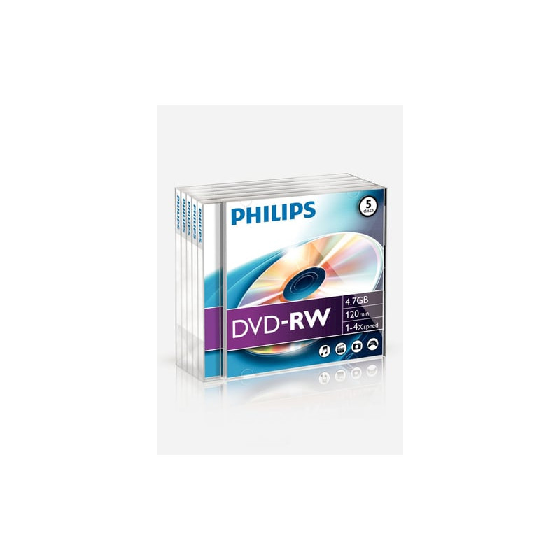 confezione dvd-rw philips 4,7gb 5pcs jewel case 4x foil 5pcs