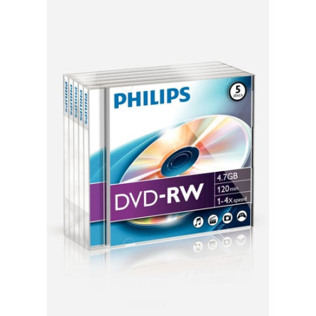 confezione dvd-rw philips 4,7gb 5pcs jewel case 4x foil 5pcs