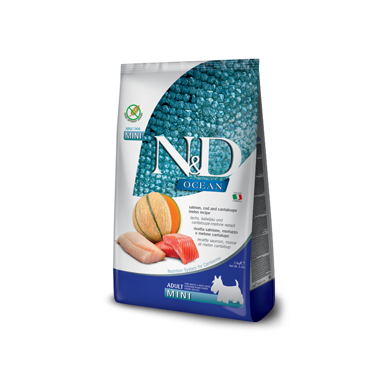 mangime farmina n&d ocean per cani adulti mini salmone/merluzzo/melone