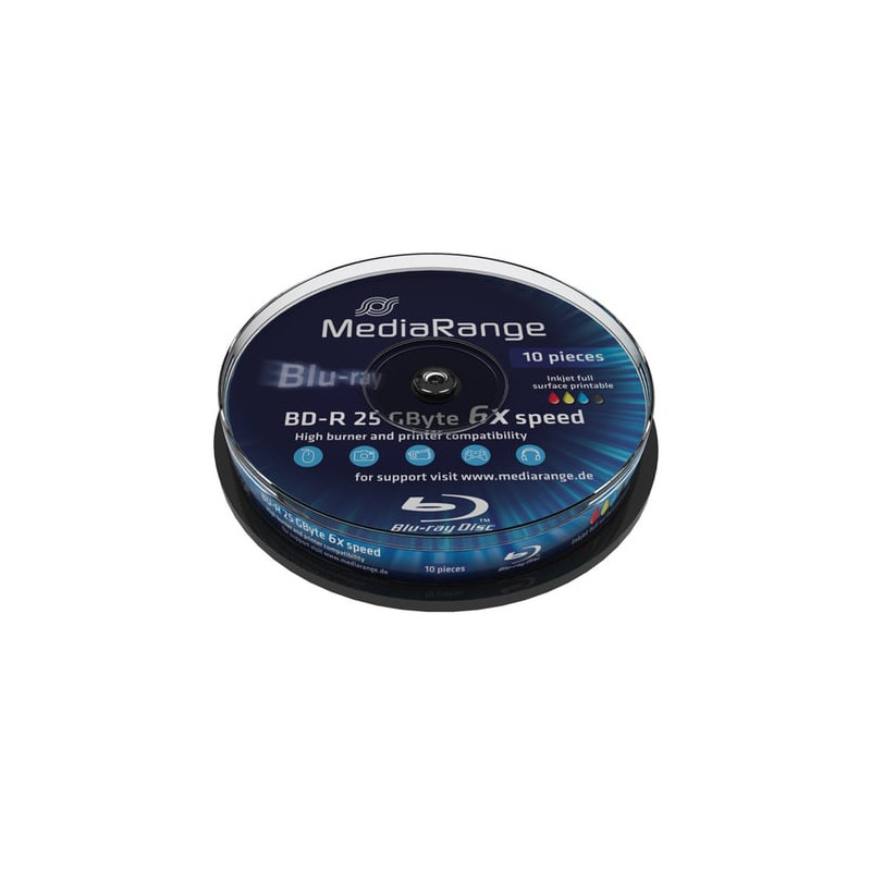 Bluray mediarange 25gb 10pcs bd-r 6x [mr500]