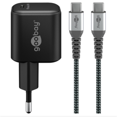 caricabatterie goobay 74774 3a con cavo usb-c 65w 1m nero