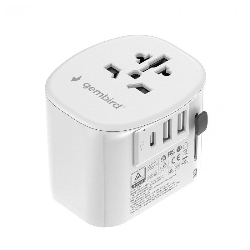 adattatore da viaggio gembird con messa a terra 15w bianco [tpa-eu2a1c15-01-w]