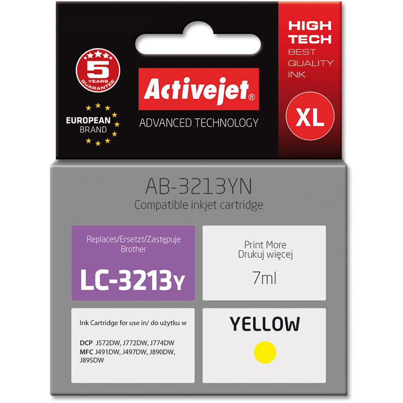 cartuccia inchiostro activejet per brother lc3213y 7ml giallo [ab-3213yn]