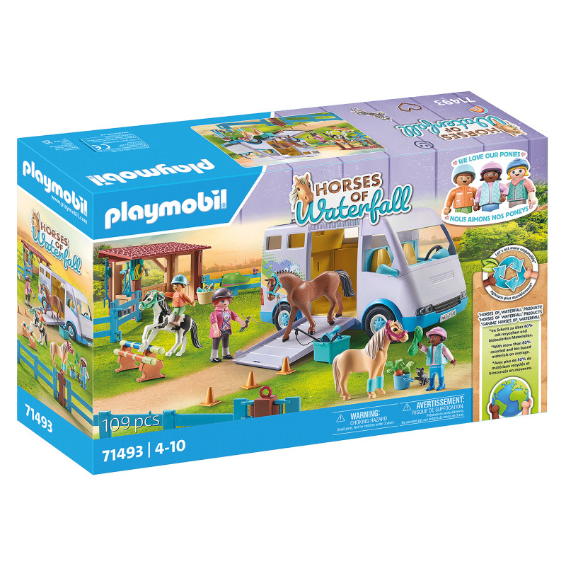 set da gioco playmobil 71493 trasporto cavalli e stalla 109pz multicolore