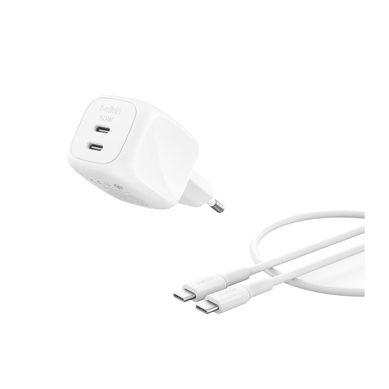 alimentatore da rete belkin wch019kq1mwh-b6 2xusb-c 50w +