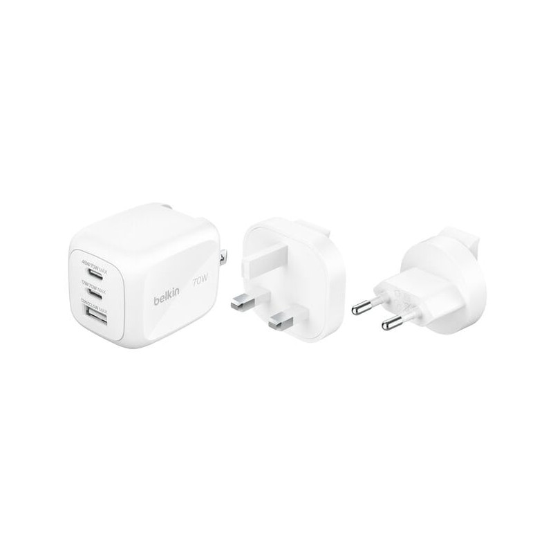 alimentatore da rete belkin wch018hqwh gan a 3 porte 70w bianco [wch018hqwh]