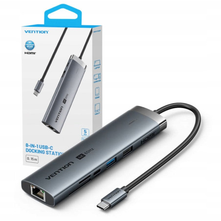 docking station vention usb-c 8in1 4k 60hz 100w 8 porte 0.15m