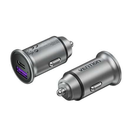 caricabatteria da auto vention 2 porte usb a+a grigio [fffh0]