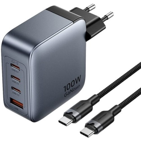 alimentatore da rete vention tz-fet-eu 100w gan 1x usb-a