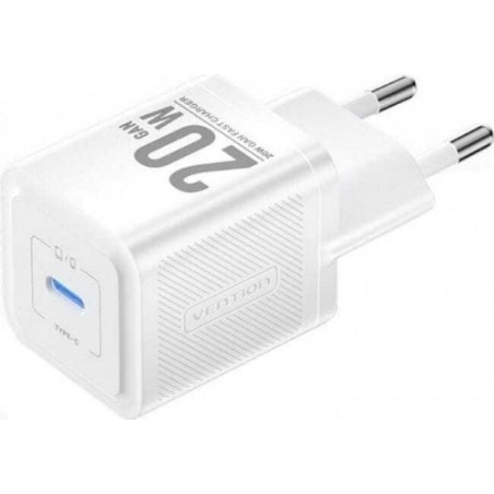 alimentatore da rete vention fepw0-eu usb-c 20w gan bianco