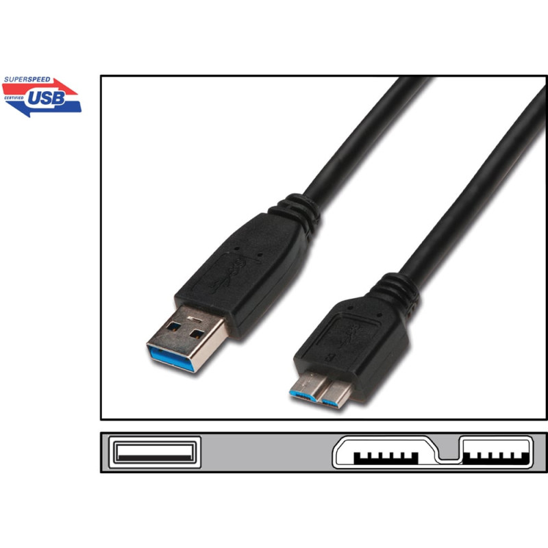 cavo usb3 a/micro-b m/m 0.25m nero [ak-300117-003-s]