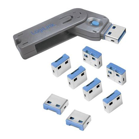 blocca porte usb logilink usb port lock, 1 key + 8 locks [au0045]