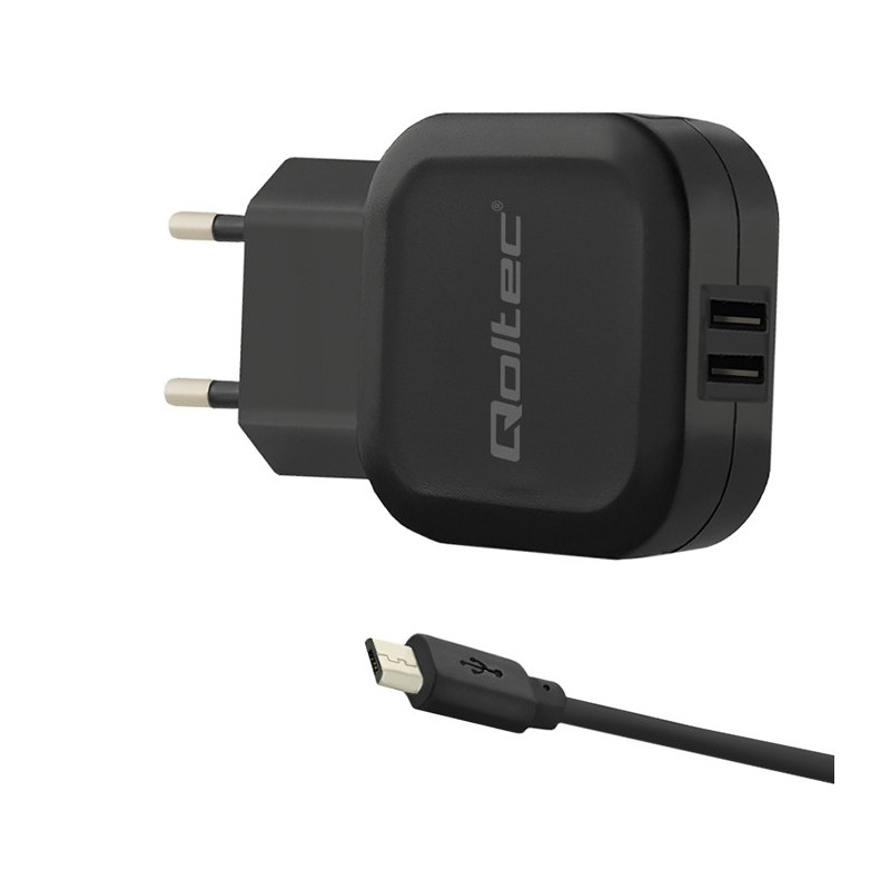 alimentatore da rete qoltec 50187 7w 5v 3.4a cavo 2xusb + microusb