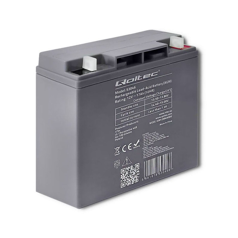 batteria qoltec agm - 12v - 17ah - max.255a [53046]