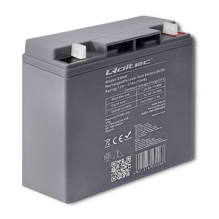 batteria qoltec agm - 12v - 17ah - max.255a [53046]