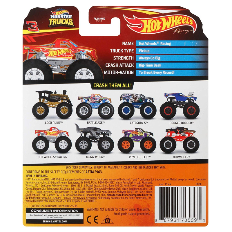 hot wheels - monster trucks 1:64 assortito [wnhtws0cc005393]
