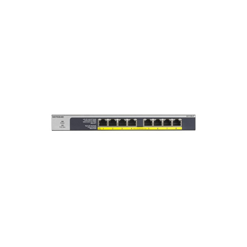 switch netgear gs108lp 8p gigabit poe + 2 layer unmanaged