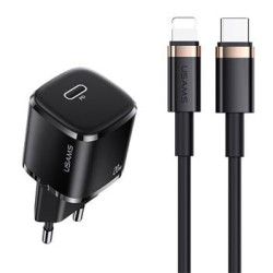 alimentatore da rete usams 1x usb-c t36+lightning pd 20w nero