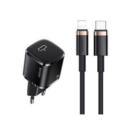 alimentatore da rete usams 1x usb-c t36+lightning pd 20w nero