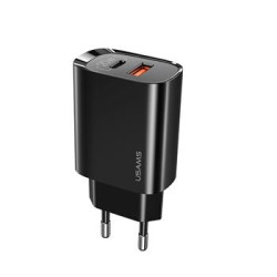 alimentatore da rete usams 1xusb-c+1xusb t35 pd3.0 20w nero [azusatlusa00816]