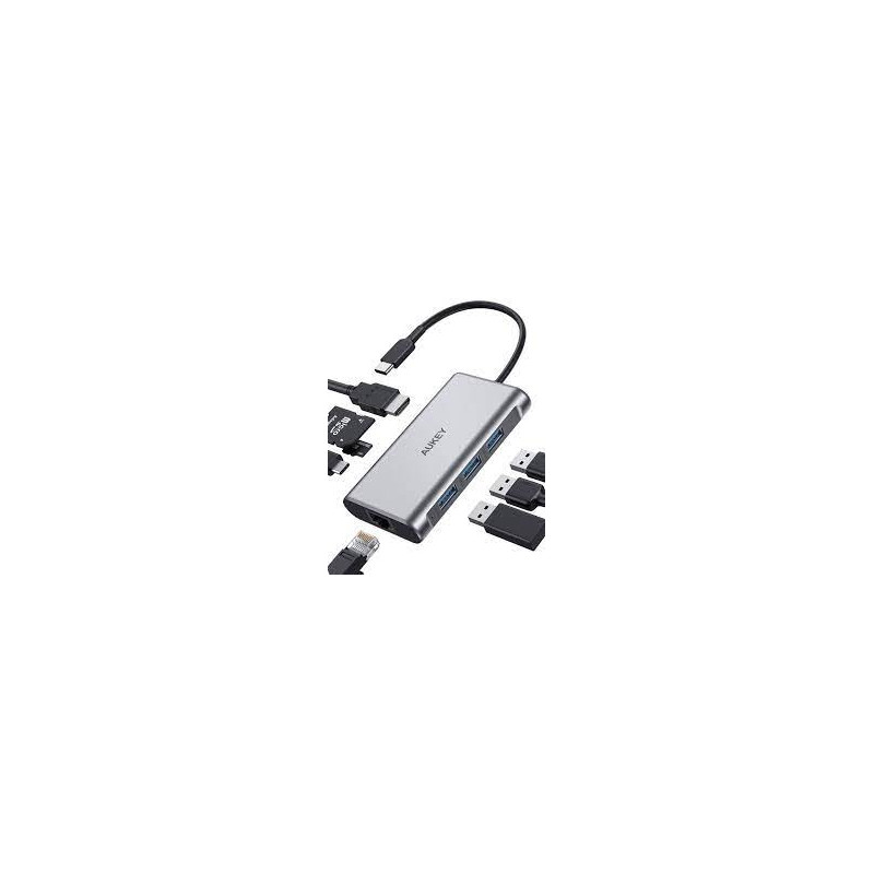hub usb aukey cb-c91 usb-c 8in1 rj45 ethernet [aiaukacbc910000]