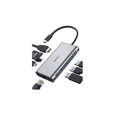 hub usb aukey cb-c91 usb-c 8in1 rj45 ethernet [aiaukacbc910000]