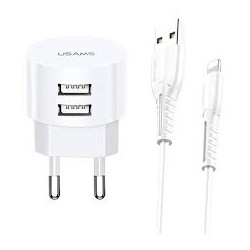 alimentatore da rete usams 2xusb t202.1a lightning bianco [azusatlusa00463]