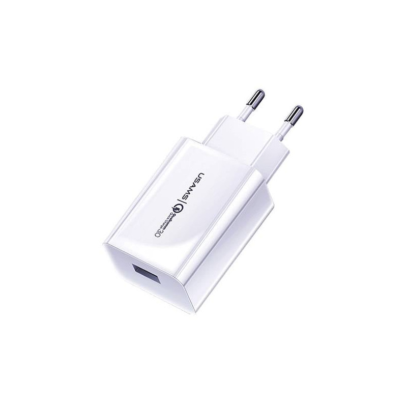 alimentatore da rete t22 usams 1xusb 18w qc 3.0 solo testa bianco