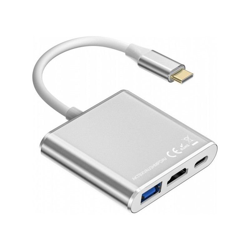 hub usb tb 3in1 tipo-c/hdmi/pd/argento [aktbxvau3hmpdav]