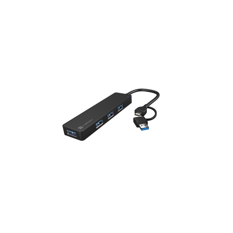 hub usb natec mayfly 3.0 4 porte con adattore usb-a nero [nunatus4p000018]