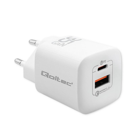 alimentatore da rete qoltec gan ultra 35w/5v 20v/2.25a 3a/usb c bianco