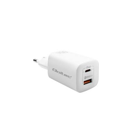 alimentatore da rete qoltec gan ultra 65w/5v 20v/3.25a/usb c bianco