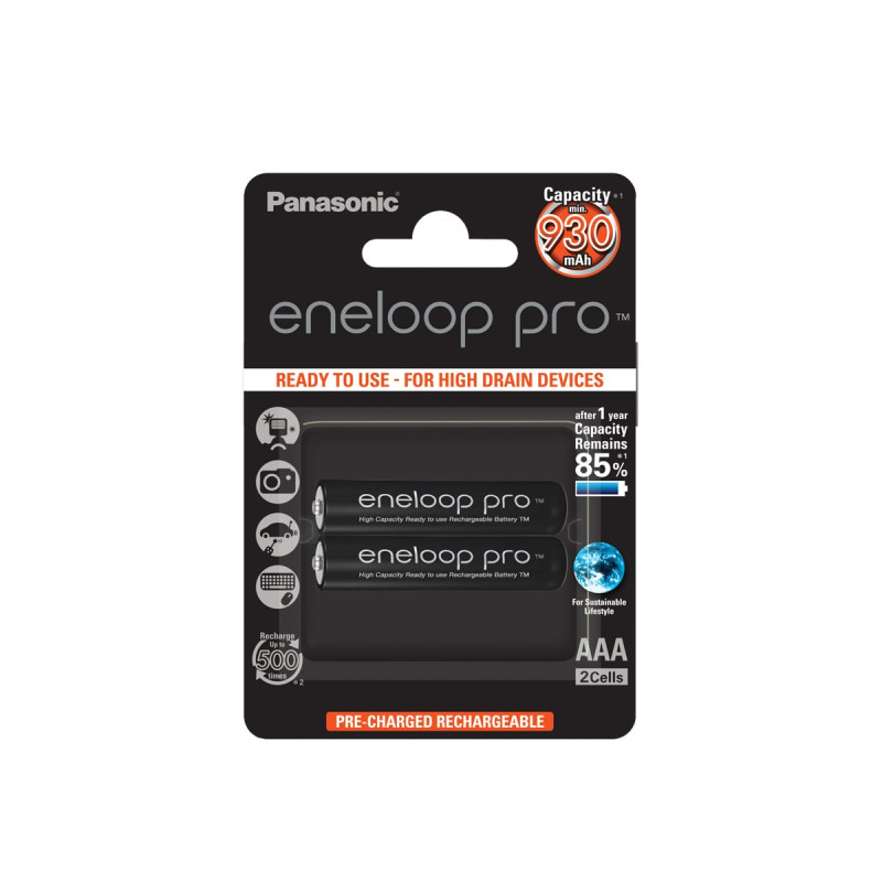 pile panasonic eneloop pro hr03 2xaaa ricaricabile 930mah nero [azpabua30214432]