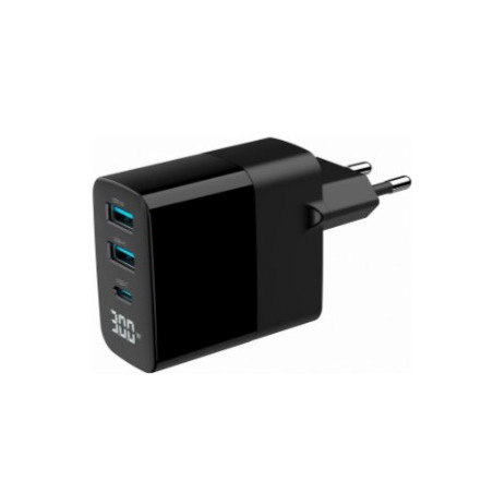 alimentatore da rete gembird gan 2xusb qc3.0 18w type-c 30w nero