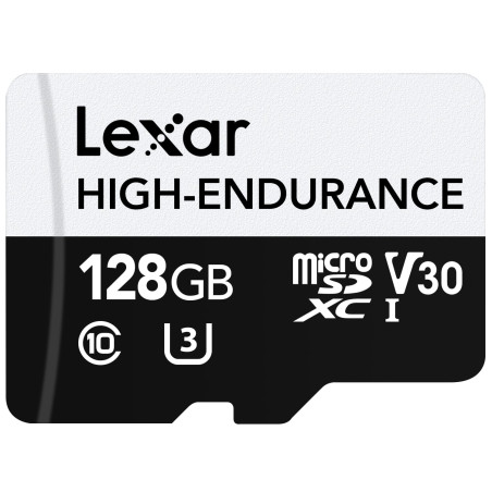 128 gb scheda microsd lexar high-endurance microsdhc v30 u3 nero