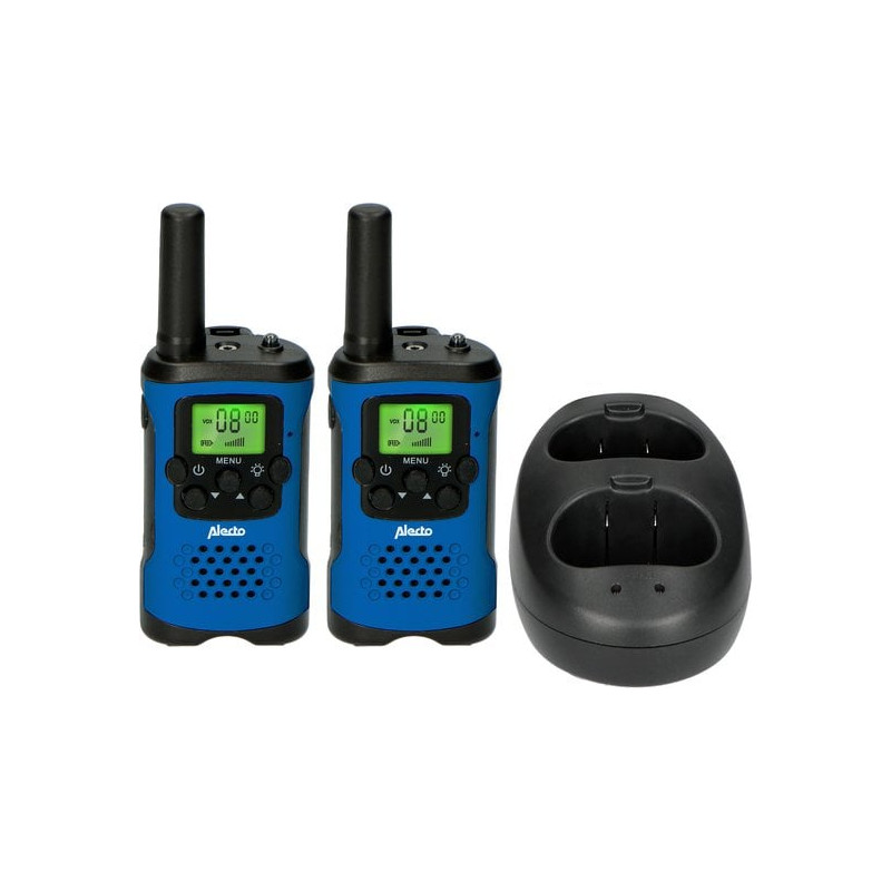 walkie talkie alecto 8 canali 7km 446mhz con base di ricarica blu/nero
