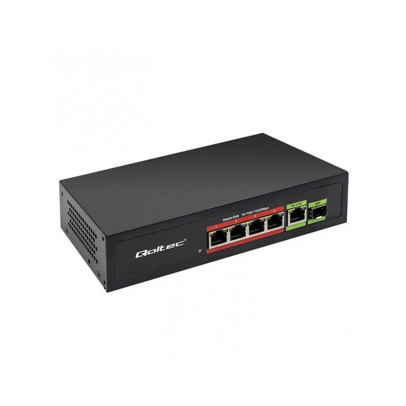 switch qoltec fast non gestito 6 porte 4x rj45 poe + 1x rj45 uplink