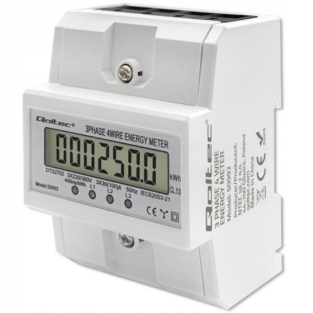 contatore elettronico qoltec trifase su guida din 400v bianco [quqolme00050992]