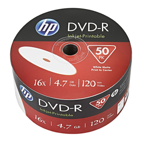 confezione dvd+r hp 4.7gb x16 inkjet stampabile bianco 50pz [ecvrbdmro069302]