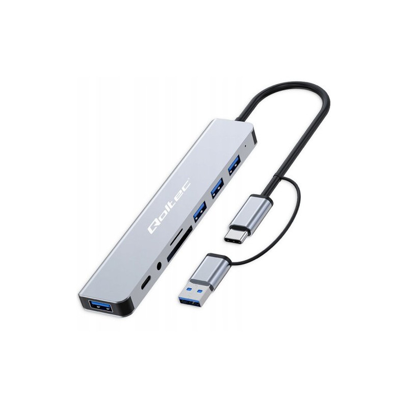 adattatore hub qoltec 8in1 usb-c/usb 8 porte in alluminio grafite