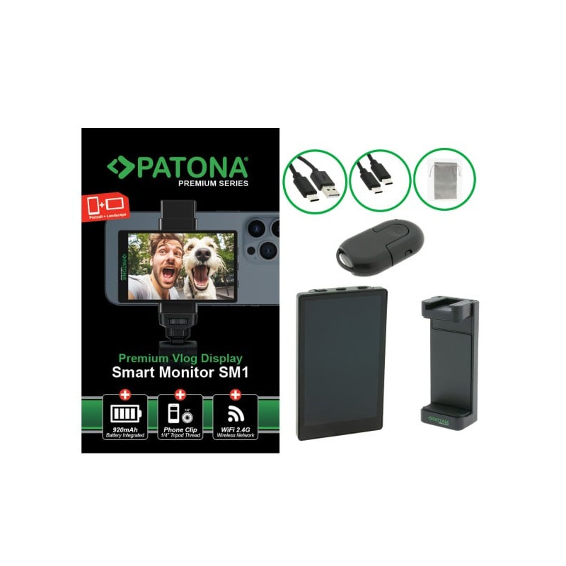 monitor esterno per vlogging patona sm1 touchscreen 480x800p nero