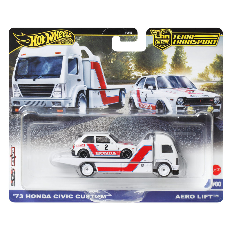 set di veicoli hot wheels team transport honda civic custom + aero